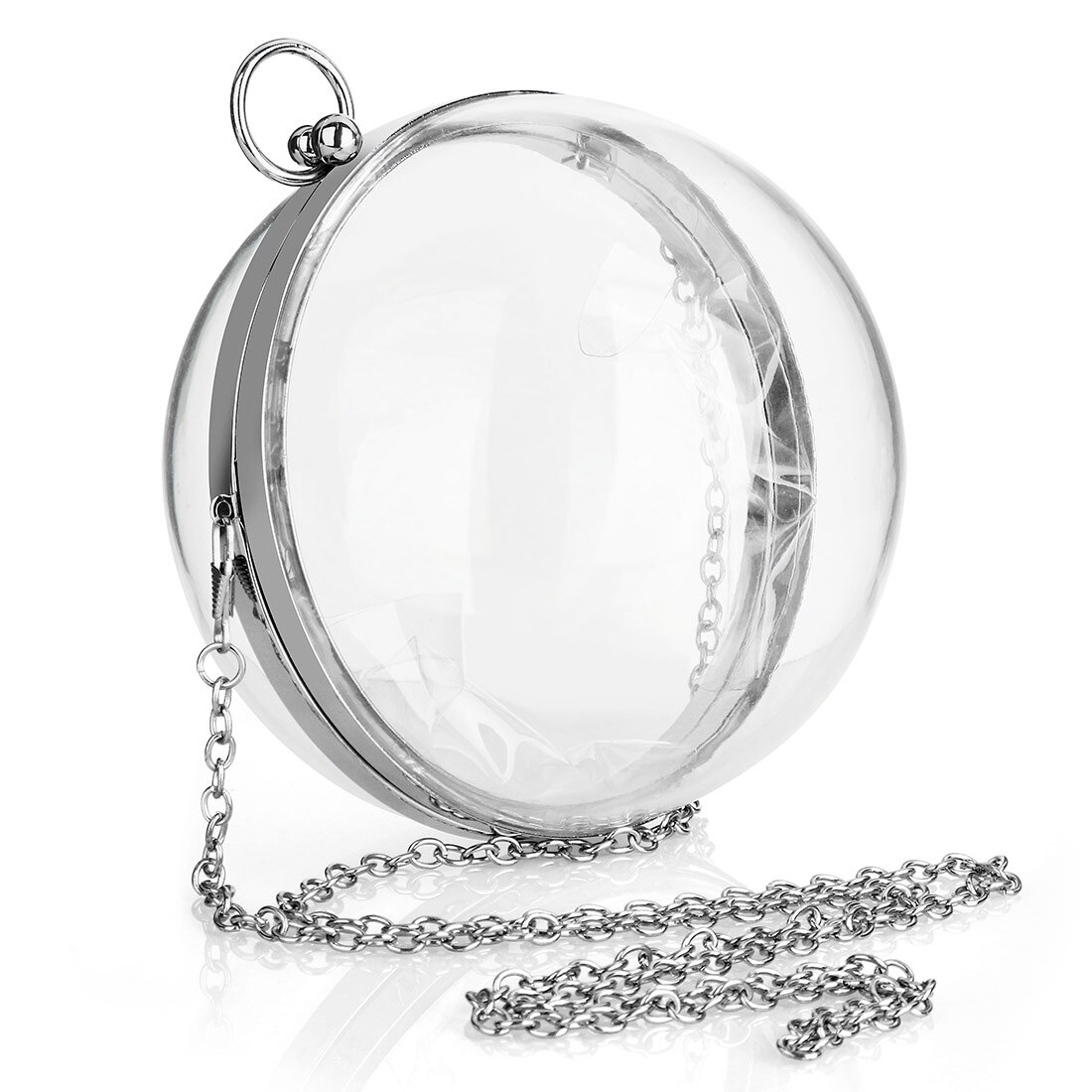 YYW Acrylic Round Ball Shoulder Bag For Women 2022 Crossbody Bags With Chain Transparent Evening Clutch PVC Handbags: silver