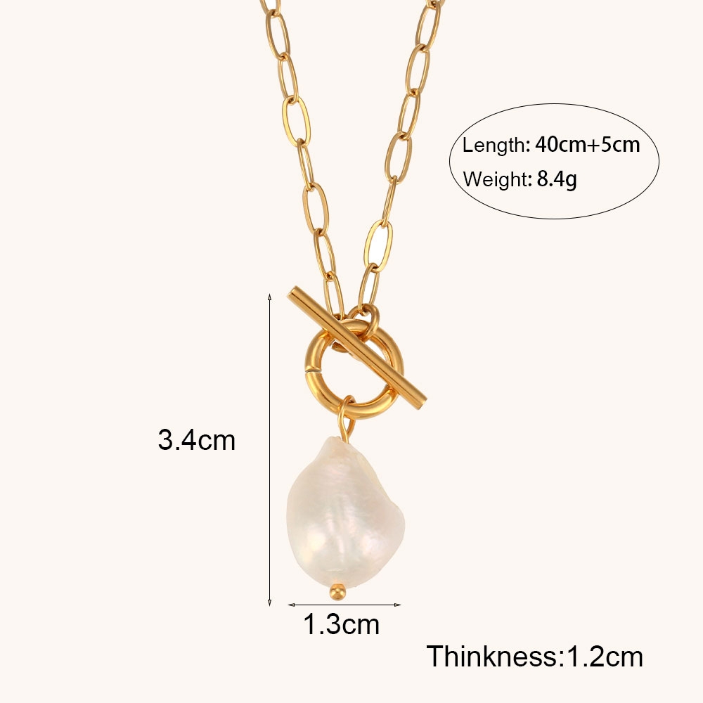 La. Muses-Pendentif perle d'eau douce baroque pour femme, collier en acier inoxydable, plaqué or 18 carats, de bijoux fantaisie: Default Title