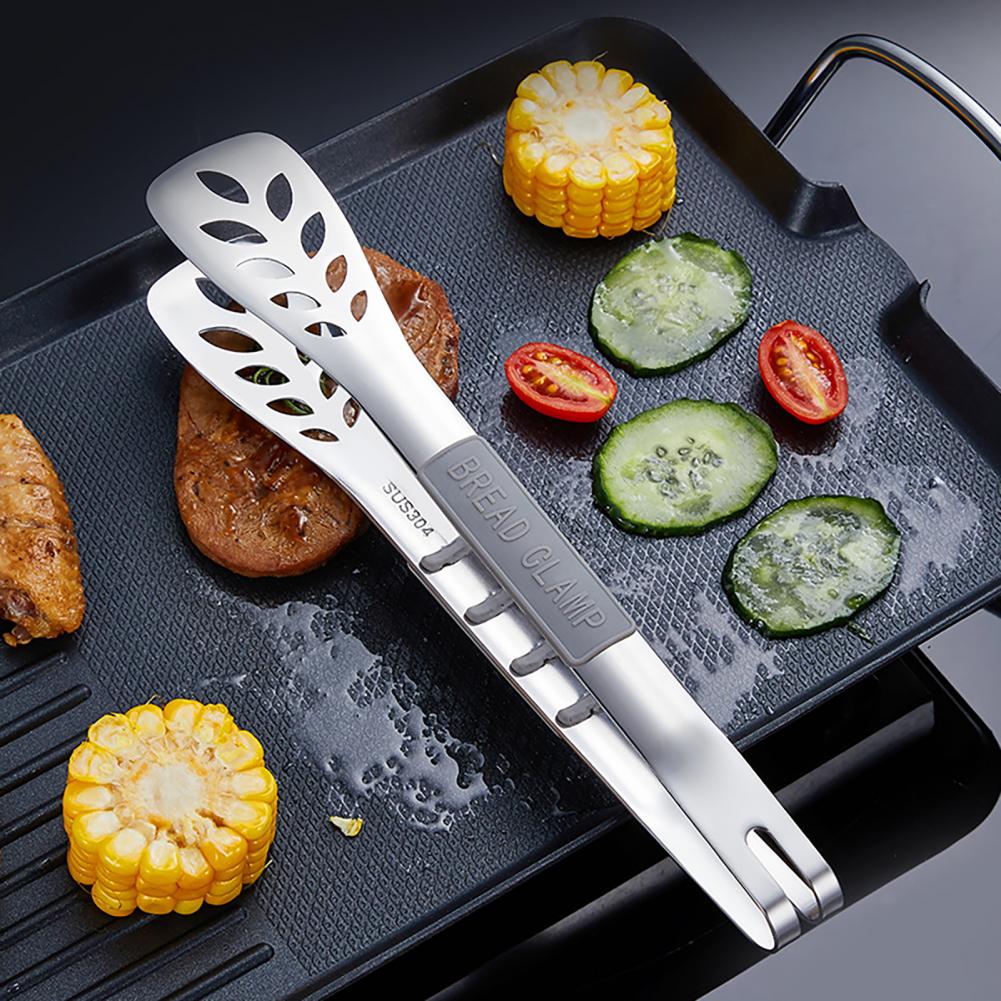 Food Tong Ergonomic Handle Bread Clip Multipurpose Smooth Surface Cooking Tong Kitchen Stainless Steel Tong for Camping