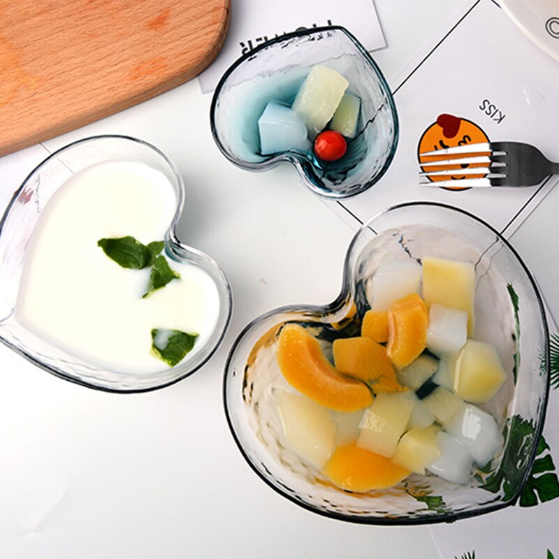 Fruit Salad Transparent Heart Shaped Crystal Glass Bowl Colorful Dessert Bowl P7Ding