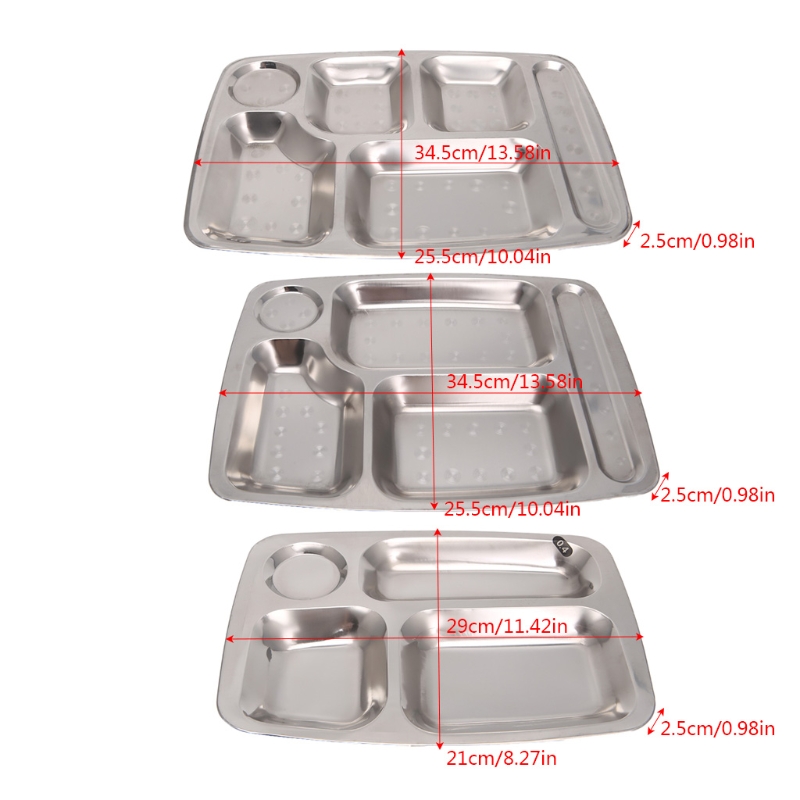 Stainless Steel Divided Dinner Tray Lunch Container Food Plate 4/5/6 Section