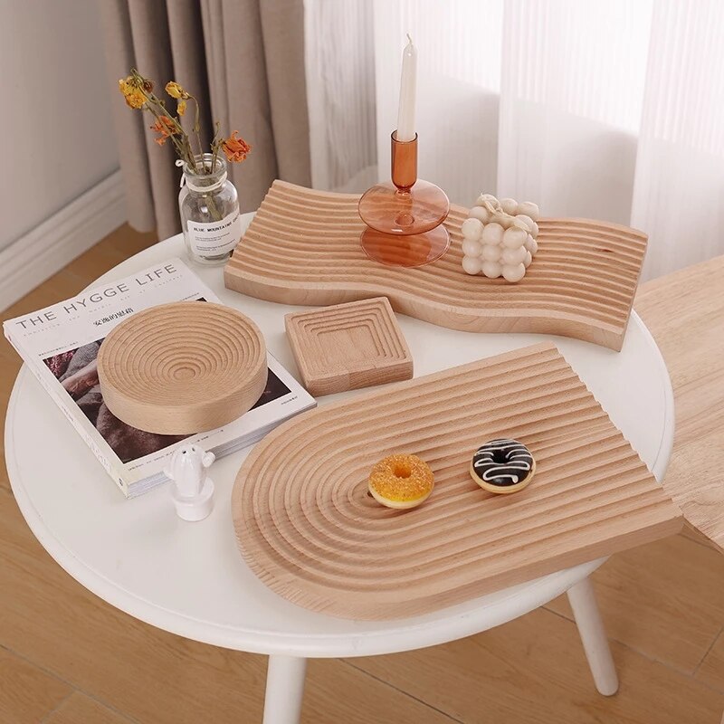 Photography Photo Props Food Storage Fruit Dessert Dinner Bread Tea Coffee Wood Wave Trays Plate Desk Decorations Wooden Crafts