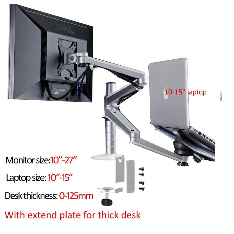 OA-7X Multimedia Desktop Dual Arm 27inch LCD Monior Holder+ Laptop Holder Stand Table Full Motion Dual Monitor Mount Arm Stand: OA-7X-L