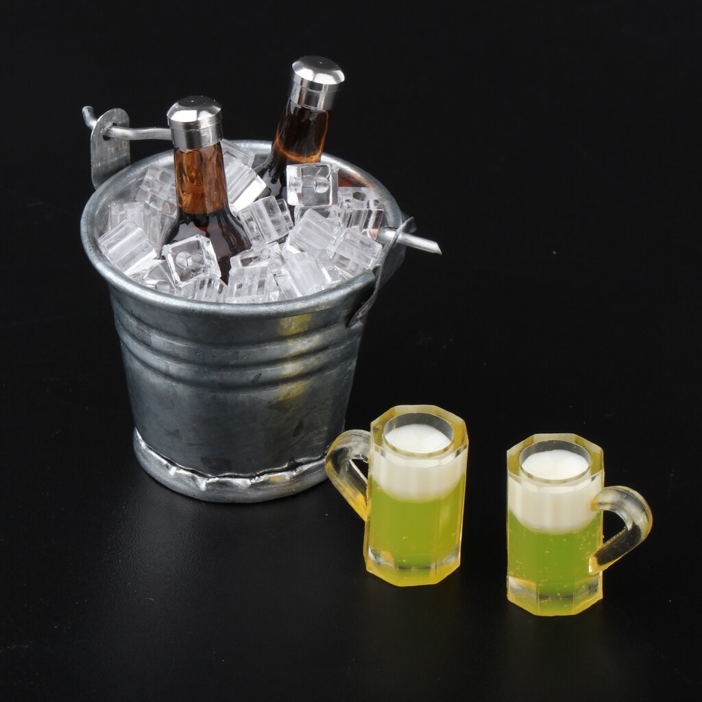 1/12 Ice Bucket Beer Bottles Cups Model Set for Doll House Kitchen / Pub Bar