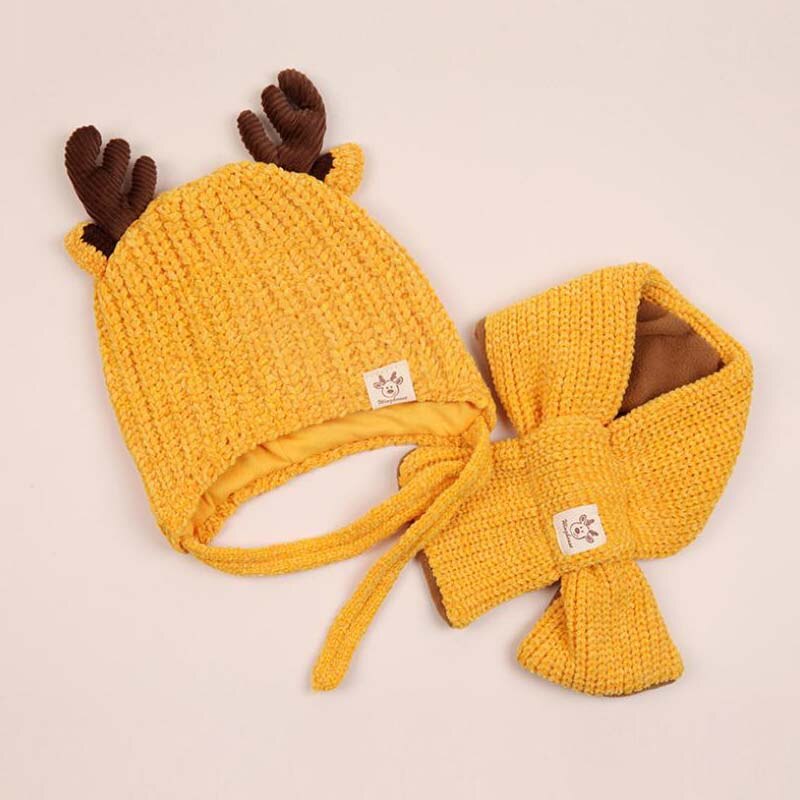 Doitbest 8 months to 3 Years kids Beanie little deer kid boys Knit hats winter 2 pcs fur baby girls winter hat and scarf