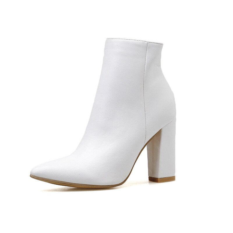 Botines de para mujer, botas Chelsea, zapatos blancos, botines de tacón alto gruesos sexys con cremallera lateral y punta estrecha para Otoño e Invierno