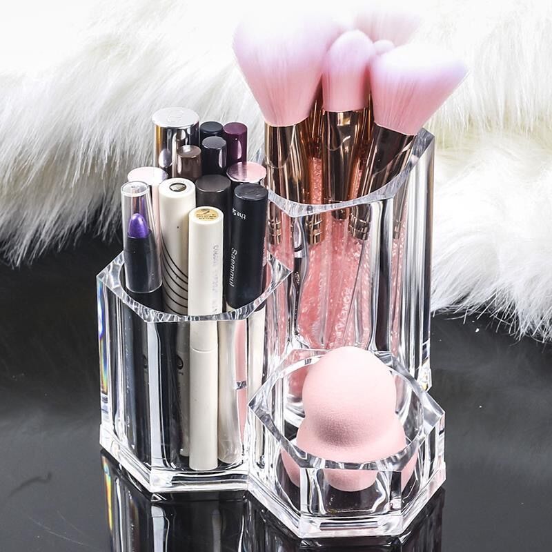 Organizador de cosméticos transparente, caja de almacenamiento de plástico acrílico para brochas de maquillaje, suministros de bolígrafos de joyería, almacenamiento de tarjetas de negocios: A