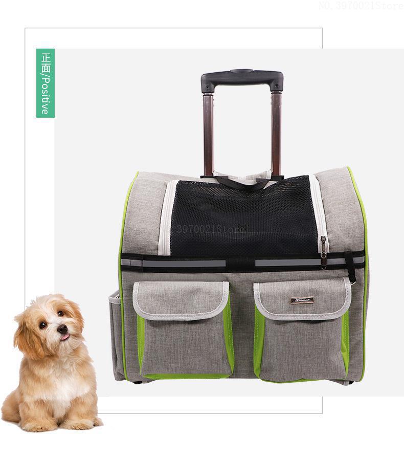 Bærbar hundekattetaske hund bagage klapvogn bæretaske med hjul lille hvalp hundekatte rejsetaske rygsæk luftkasse: Grå