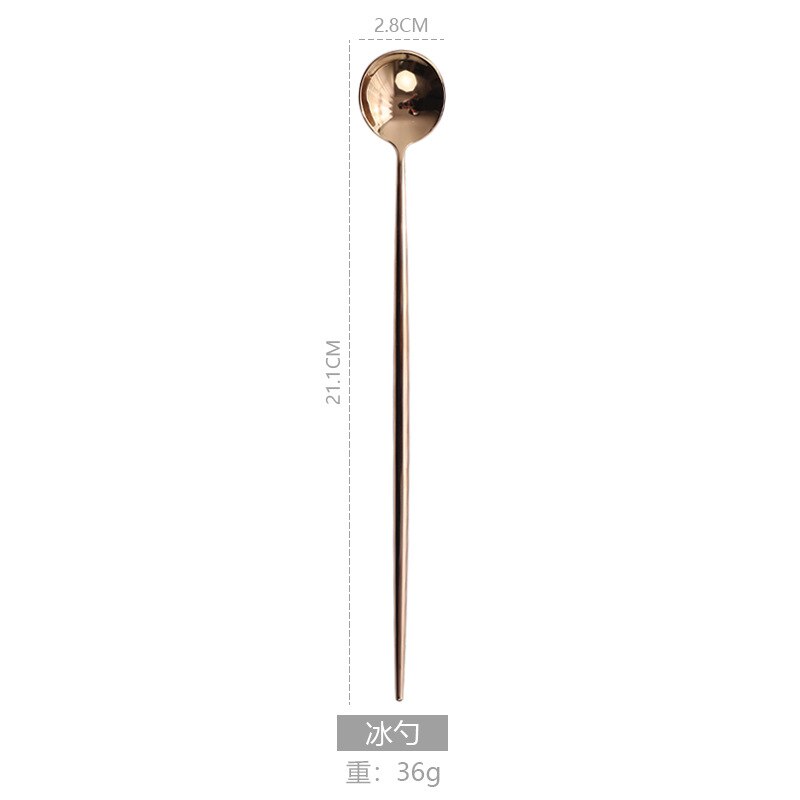 Acier inoxydable Western couverts Portugal 304 couteau à Steak et fourchette cuillère baguettes Dessert cuillère cuillère fruits fourchette Rose miroir Li: Rose Gold Light Ladle