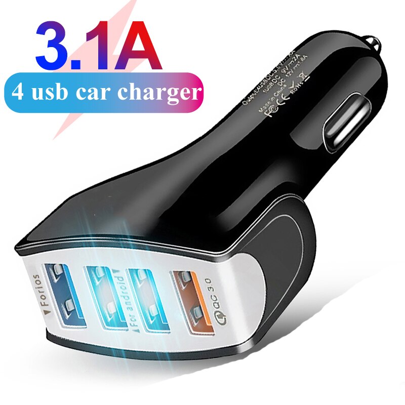 Usb-autoladegerät mit 4 anschlüssen,  qc 3.0 zigarettenanzünder-adapter 3.1a kompatibel mit iphone 13 pro, xr, xs max , 12 und 11 ipad galaxy