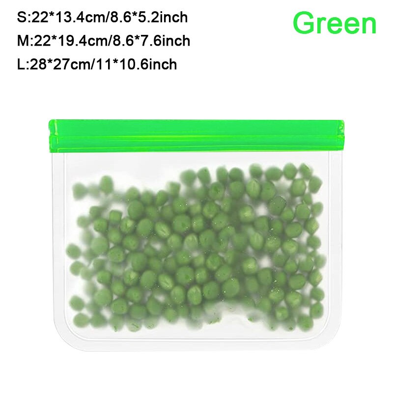 Reusable Food Container Bags Large Reusable Freezer Bags BPA Free, Leak Proof Plastic Gallon Bags For Fruit And Vegetable Snacks: Green / L