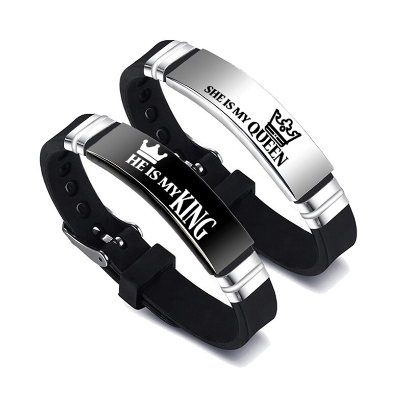 Bracelet couronne en acier inoxydable, 2 pièces/ensemble, en Silicone, pour Couple, unisexe, pour amoureux: BL7428BK7
