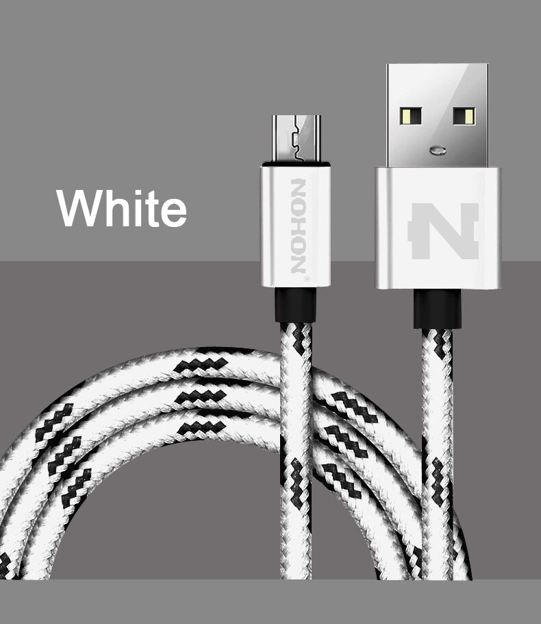 NOHON Micro USB Cable For Samsung Xiaomi Lenovo LG Sony HTC Mobile Phone Nylon USB Charger Cable Fast Charging Microusb Cables: White