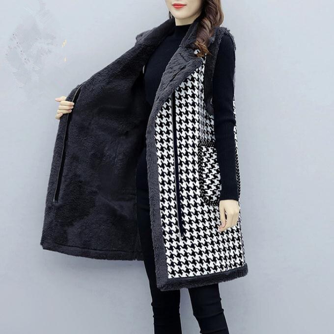 Herfst winter geruite lange wollen vest dames plus fluwelen dikke gilet plus size mouwloze jas vest dames jas l /5xl k1342