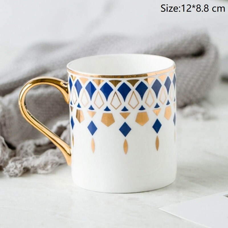 Britisk stil keramisk kaffekopp luksus måke striper bein kina krus ettermiddag vann te drikke kopp bursdagsfest drinkware: D-blå