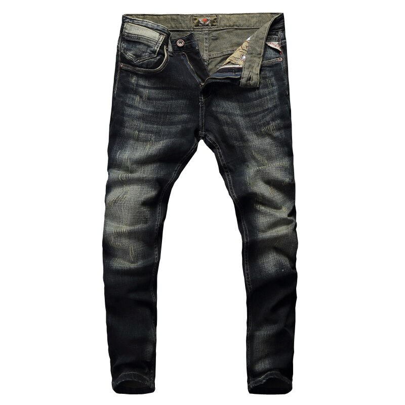 Klassiska jeans män vintage jeansbyxor i bomull slim fit retro tvättade slitna jeans för män byxor: 38