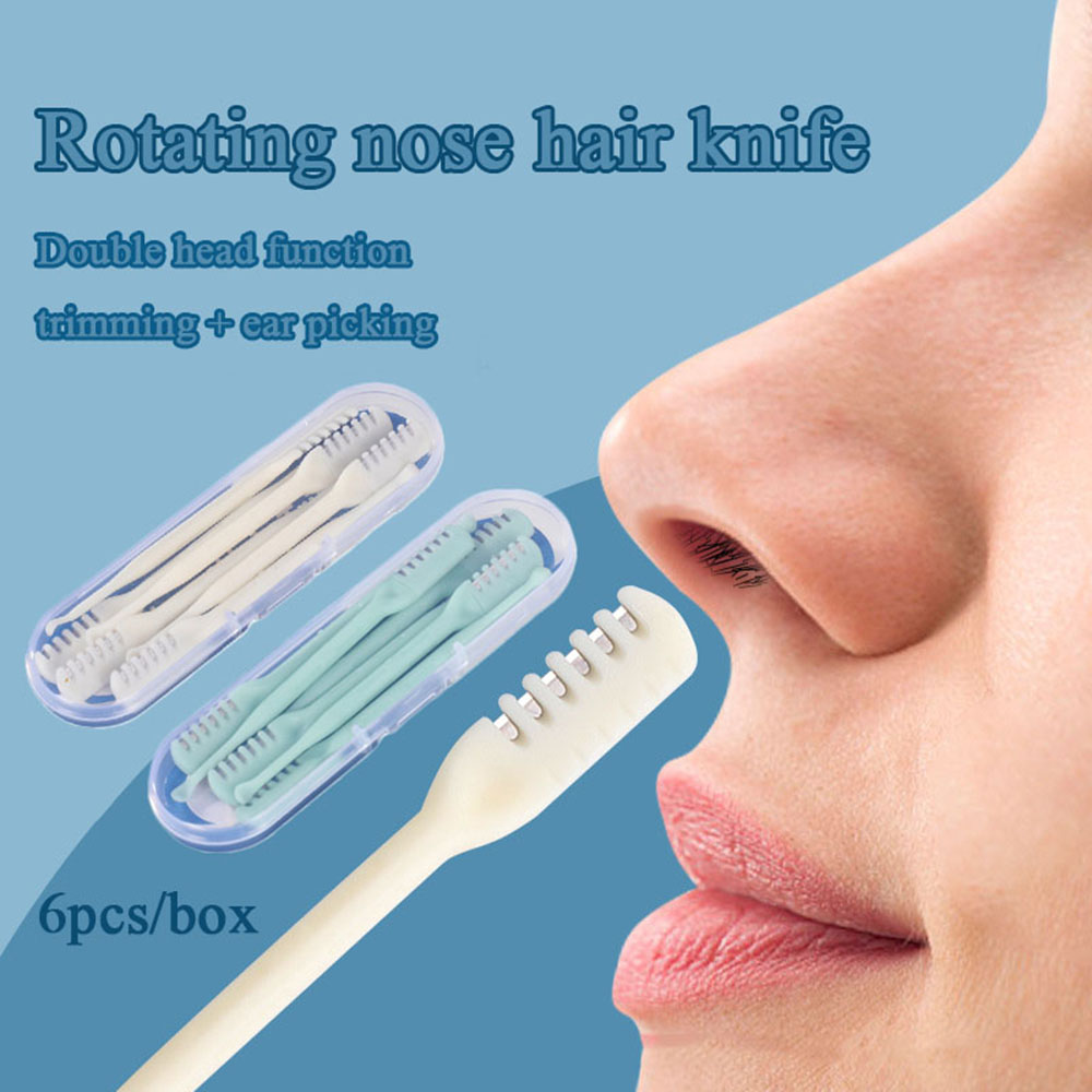 6pcs Double-ended Neus Mes Handleiding Neus Tondeuse Draagbare Oor Scoop Haar Schraper Scheren Neus Haar neus Trimmer Mannen