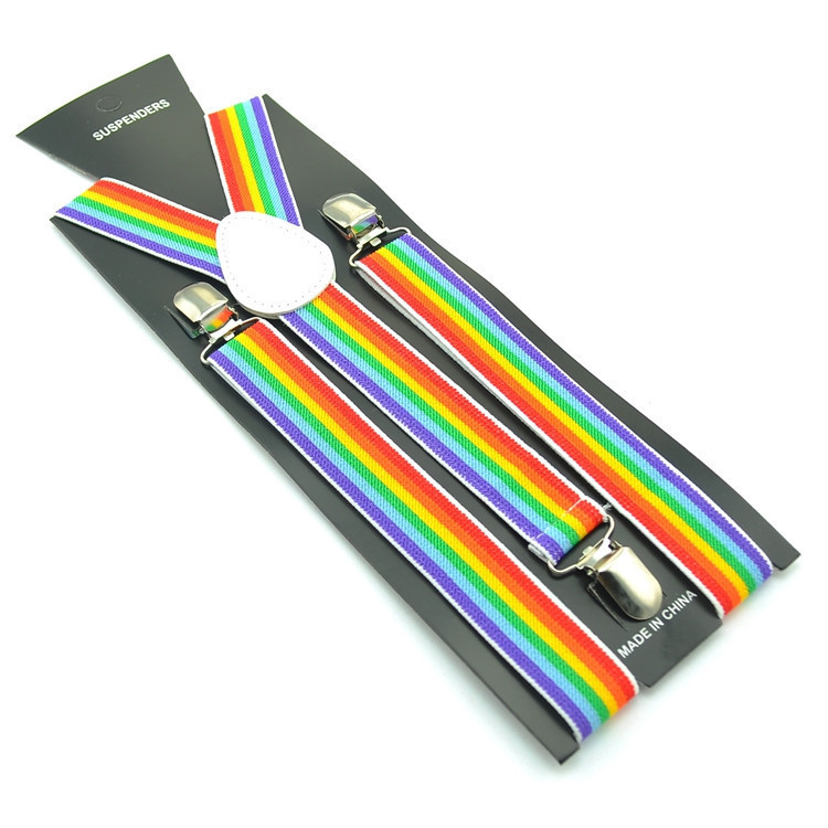 Elastic Leather Suspenders Men 3 Clips Rainbow Braces Vintage Mens Women Suspender for Trousers Wedding Suspensorio For Skirt