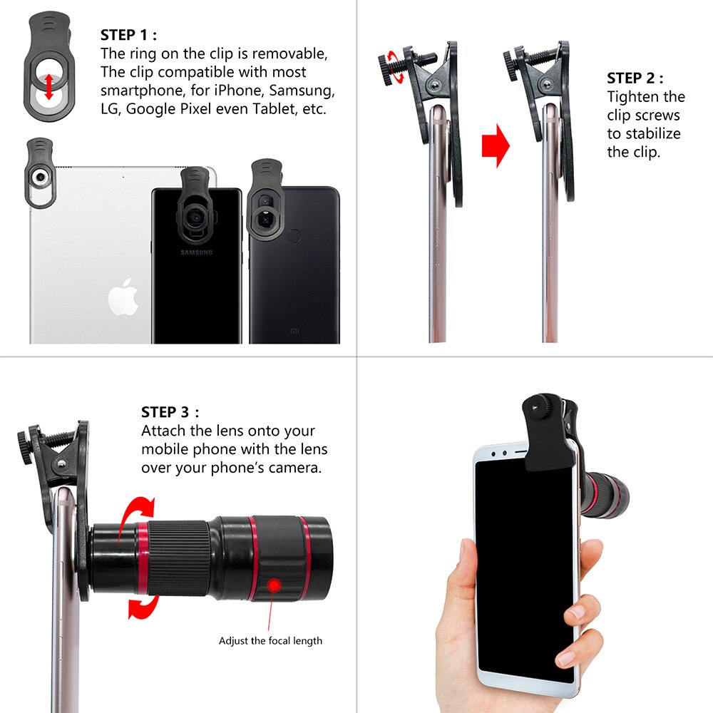 20x zoom teleobjektiv 4k hd monokulärt teleskop telefon kameralins för iphone 11 xs max xr  x 8 7 plus smartphone linser