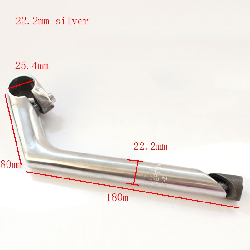 Tige de vélo électrique à col de cygne en aluminium, 80x25.4x22.2/25.4x180l, accessoires de bicyclette rétro: 22.2mm silver