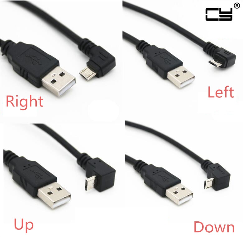 Up Down Left Right Angled 90 Degree USB Micro USB Male to USB male Data Charge connector Cable 25cm 50cm for Tablet 5ft 1m 3m 5m