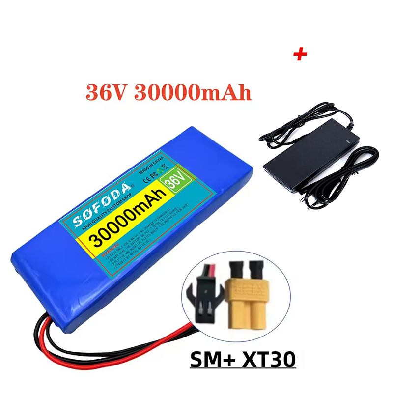 36V battery 100% genuine 36V 30000mAh 10S1P 18650 lithium-ion rechargeable battery pack 20A with BMS scooter and bicycle: GRAY