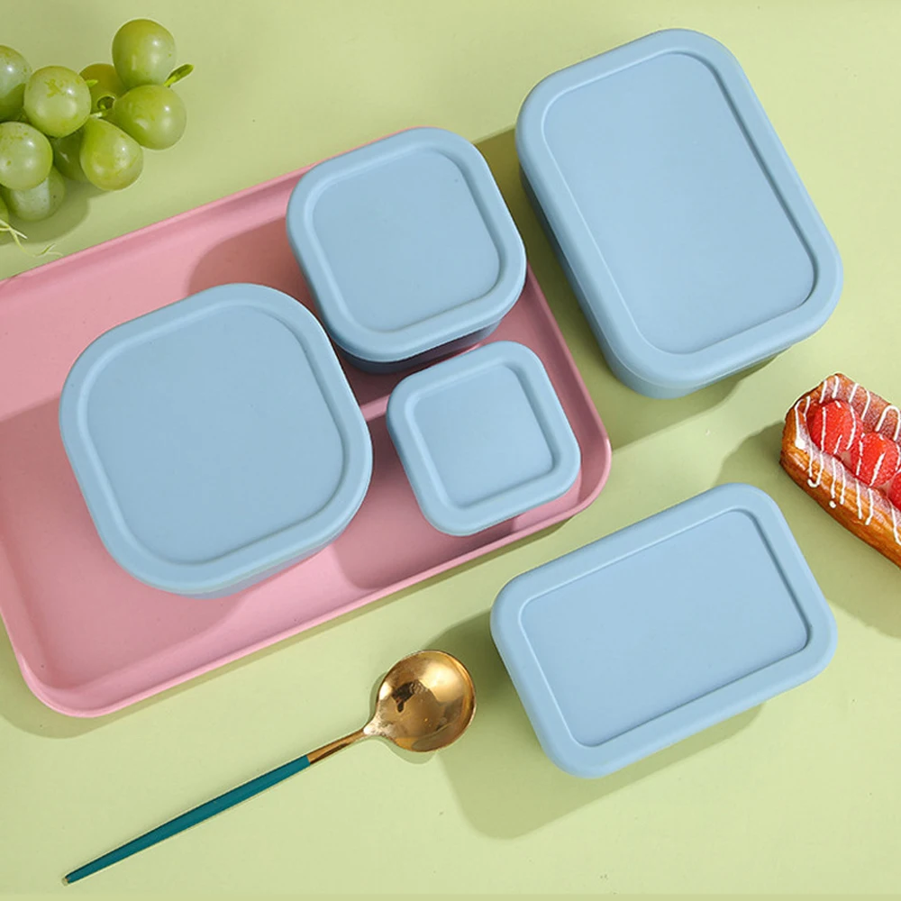 Fiambrera de silicona de un solo compartimento, apto para microondas, a prueba de fugas, cajón para verduras, juego de fiambrera portátil de múltiples capacidades, bandeja de hielo
