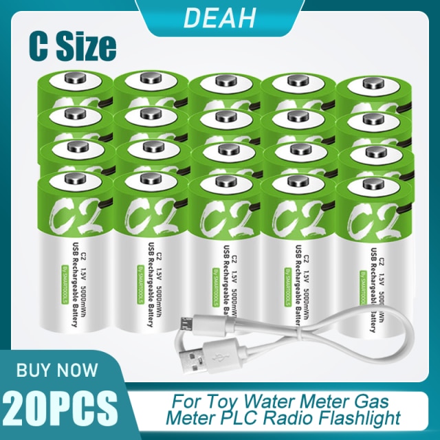 1.5V 5000mWh LR14 C Size Universal Micro USB Lithium Rechargeable Batteries For Water Gas Meter Radio Shaver Lipo C Battery