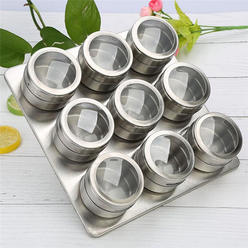 6/9 stk magnetisk krydderihylde i rustfrit stål med justerbar metalstativ, der holder krydderier tørrede urter køkkenredskaber: 9 stk