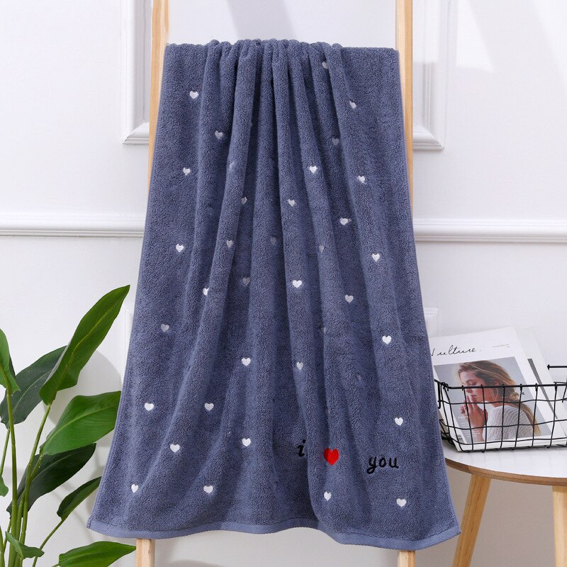 Serviette de bain visage brodé en coton épais pour amoureux/Couples serviettes de bain absorbantes de pour adultes serviette 500gsm: Blue Gray / 1pc 70x140 2pc 35x75