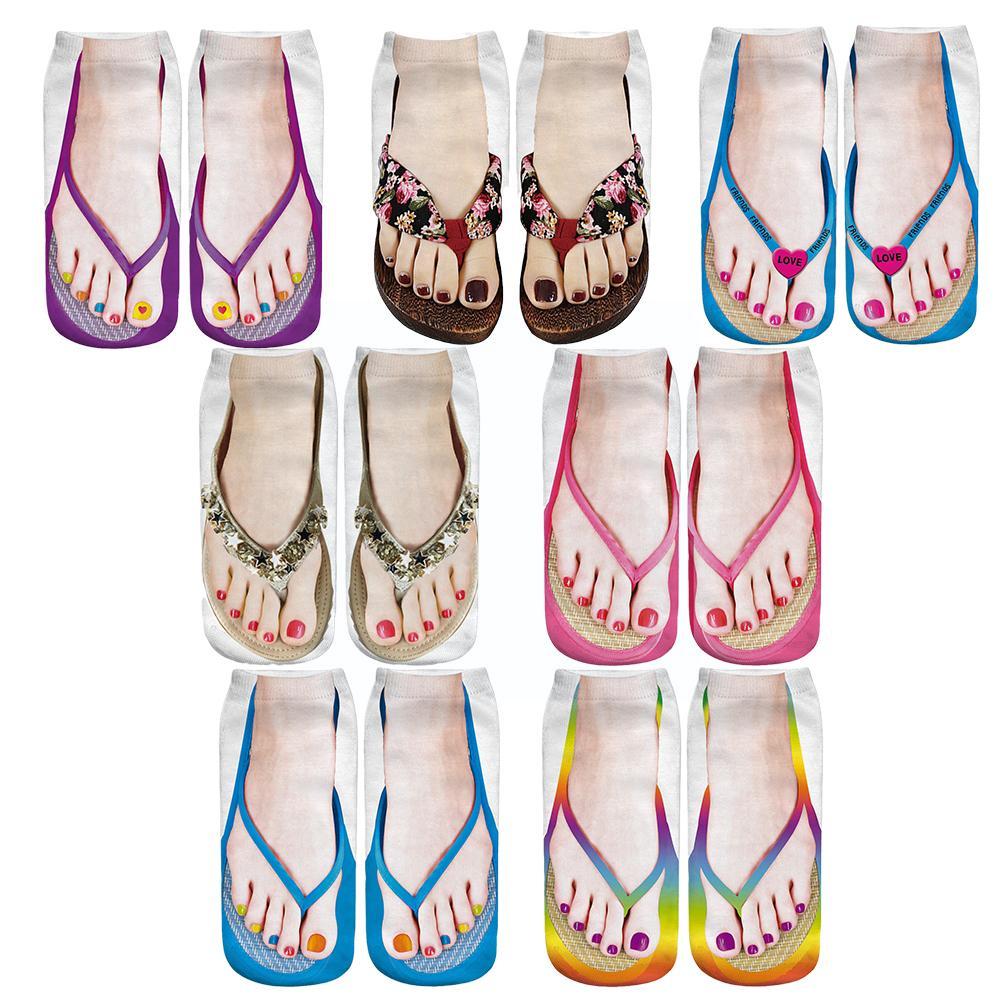 1 Pair 3D Printing Pattern Flip Flop Socks Funny Socks for Women Flip-flop Ankle Socks Low Cut Floor Socks Hosiery Novelty