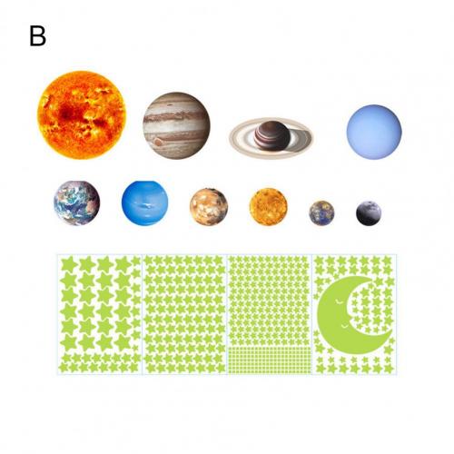 1 Set Delicate Nice-looking	Wall Sticker Fluorescent PVC Glow Luminous Self-adhesive Star Planet Shape Decal for Living Room: B