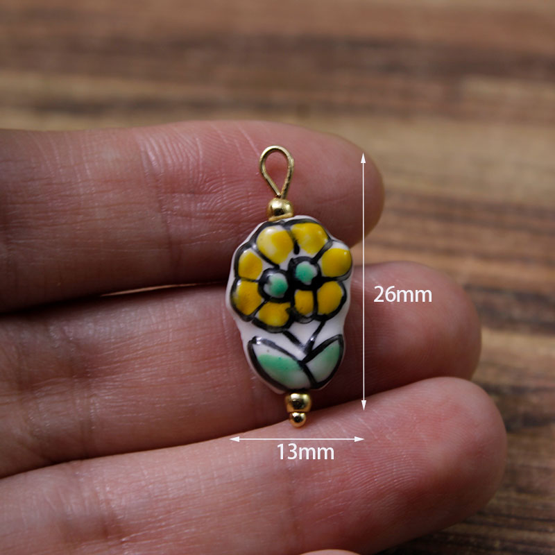 2Pcs/Lot Painted Handmade Ceramic Tulip/Tropical Fish Pendant Beads/Animal Charms/Steel Eye Pin DIY Necklace Earring Accessories: Blue white zinc plated