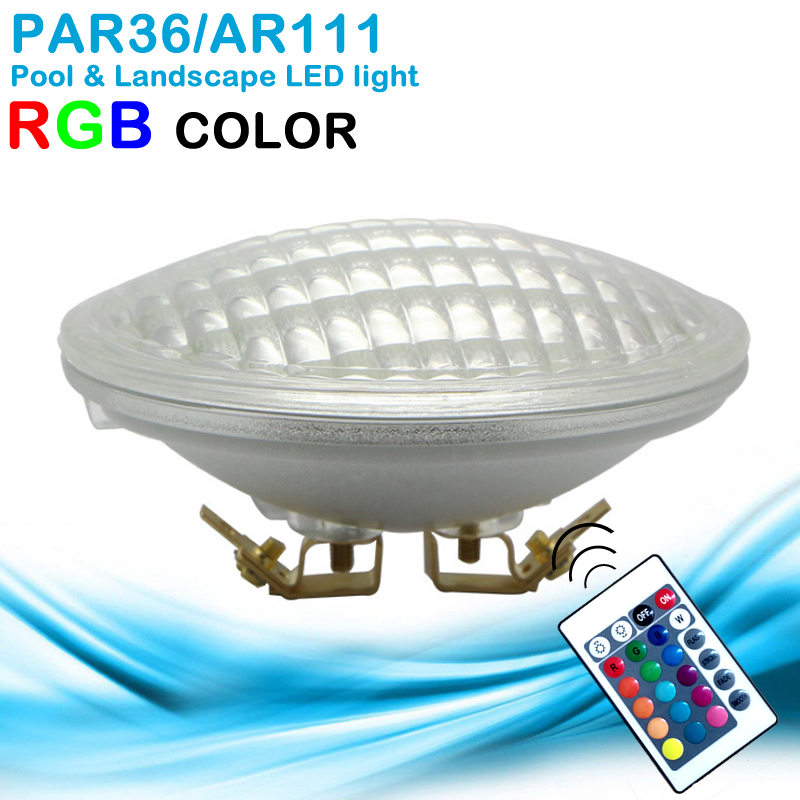 Rgb led par 36 light swimming pool landscape 12v dc båtbelysning lampa röd/grön/blå 12w fjärrkontroll dynamisk färg  ar111