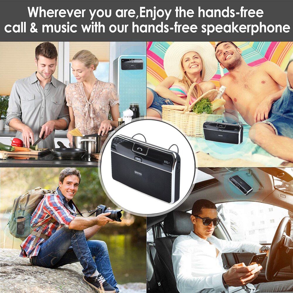 JINSERTA Solar- angetrieben Auto Freisprecheinrichtung Bluetooth Bausatz Hände freies Sonnenblende Lautsprecher mit Telefon Buch Stimme Aufruf