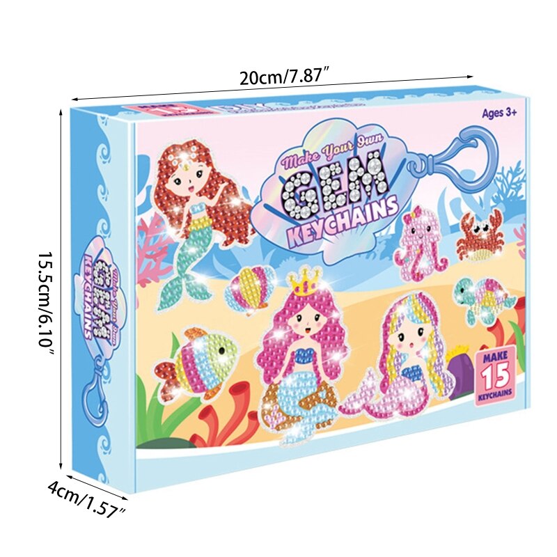 Confezione da 15 diamanti pittura portachiavi kit di arti e mestieri fai-da-te per bambini e principianti adulti sirene animali marini