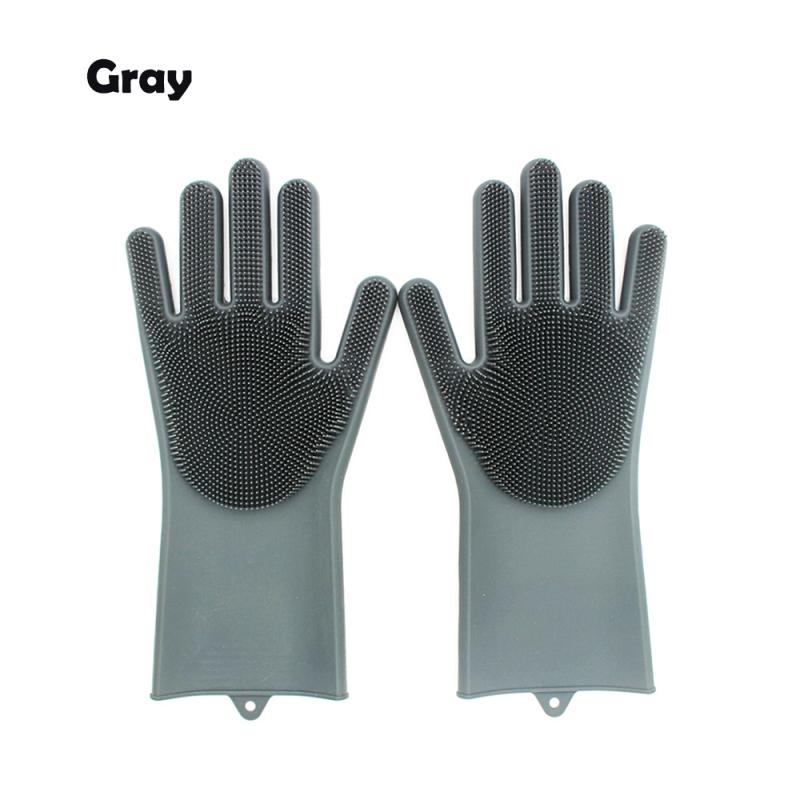 Gants magiques 2 en 1 en Silicone pour le lavage de la vaisselle, en caoutchouc, résistants à la chaleur, pour la cuisine et la maison: Gray