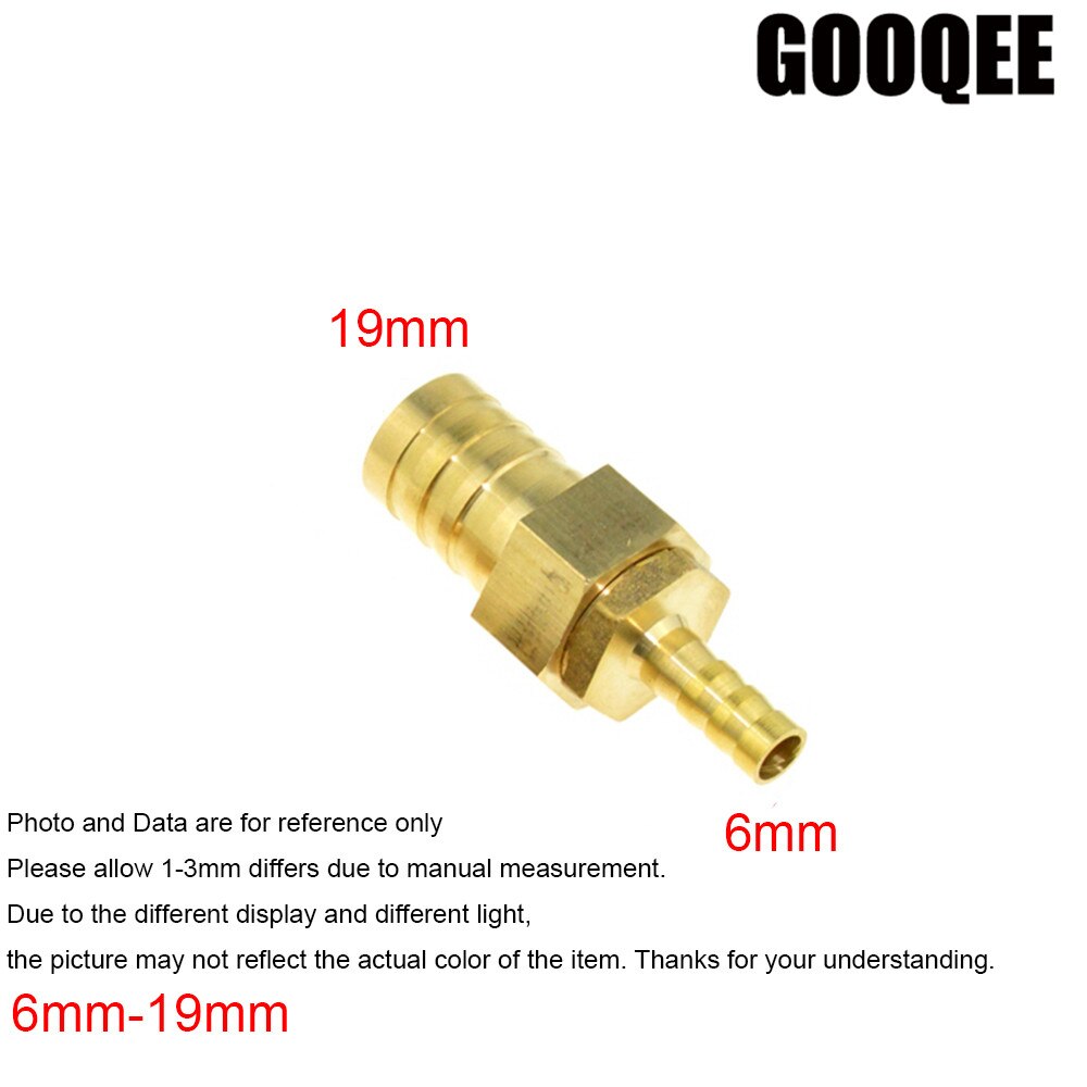 1 stk messing 6mm slange fittings  to 6/8/10/12/14/16/19mm od raccord reducer modhager adapter rørfittings gas kobber koblingsstik: 6mm x 19mm