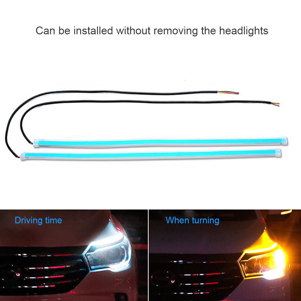 2 pièces LED DRL voiture feux diurnes Flexible bande étanche Auto phares blanc clignotant jaune feux de circulation de frein 12V