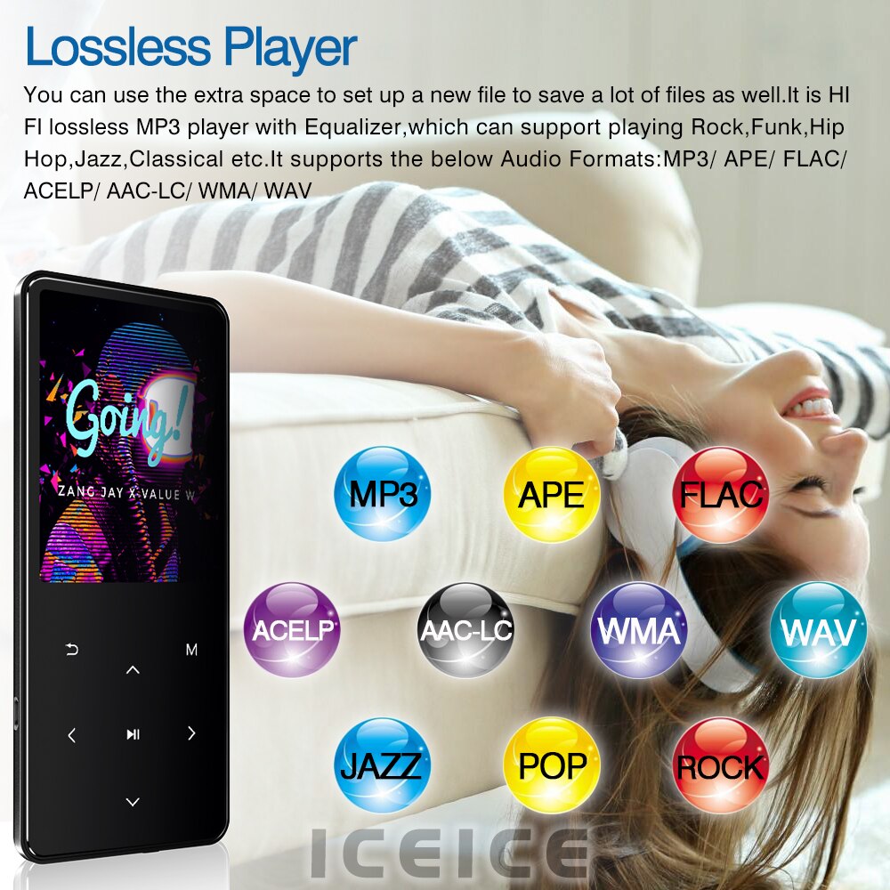 ICEICE MP4 Player Bluetooth with Speaker MP3 MP4 Music Player Portable MP 4 Media Slim 2.4 inch Touch Keys FM Radio Video Hifi