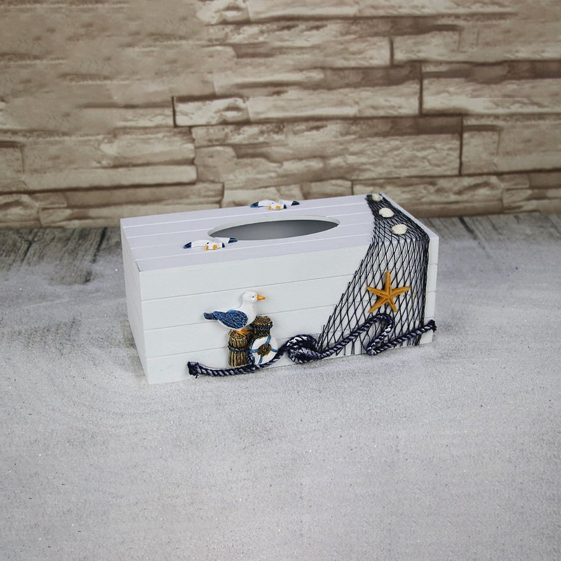 Boîte à mouchoirs en bois, série Marine de Style méditerranéen, couvercle de boîte à serviettes en papier, décoration de la maison, porte-papier hygiénique