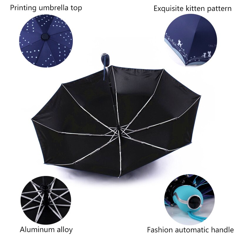 Bloemen En Kat Paraplu Regen Vrouwen Winddicht Ultralight Zon Regen Automatische Opvouwbare Paraplu Dame Paraplu Parasol