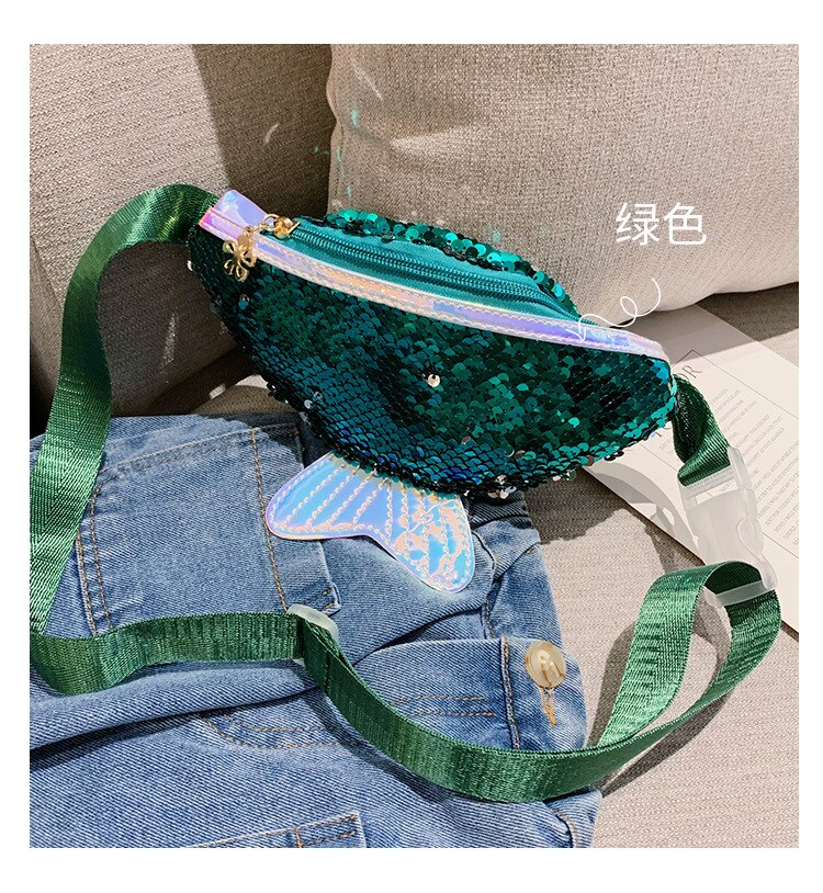 Kinderen Meisjes Mode Sequin Taille Tas Single Schouder Borst Mobiele Portemonnee Glitter Mermaid Crossbody Handtas Portemonnee: green