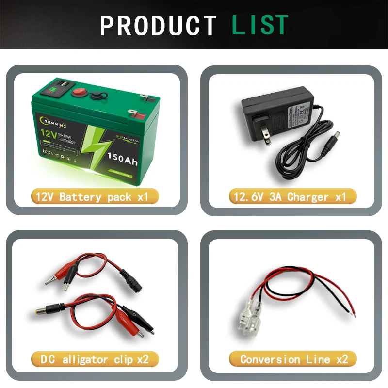 12V 150Ah Lithium wiederaufladbare LiFeP04 Batterie 4000+Zyklen für Solarenergie, USV, Roller, Elektroräder, Fischfinder, gebaut mit BMS