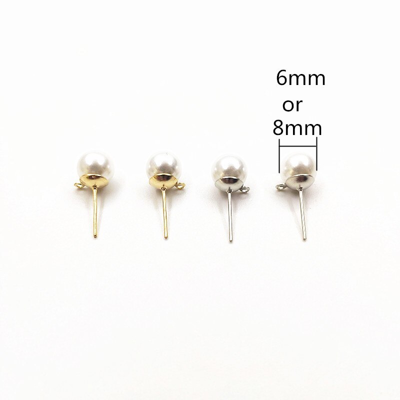 ! 6/8mm 200pcs Round Shape Imitation pearls earrings stud for earrings/earrings accessories/Earring parts DIY