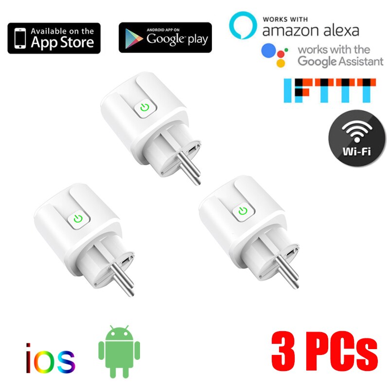 EU 16A Smart Plug WiFi Socket Smart Life APP Remote Control Power Outlet Works With Alexa Google Assistant Inteligente Enchufe: 3pcs