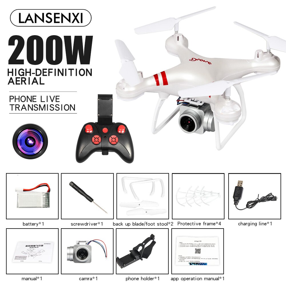 LF608 2.4Ghz Rc Drone 1080P Wifi Fpv Hd Camera Hoogte Houden Een Toets Return/Landing/Nemen off Headless Rc Quadcopter Drone: White 200W WiFi