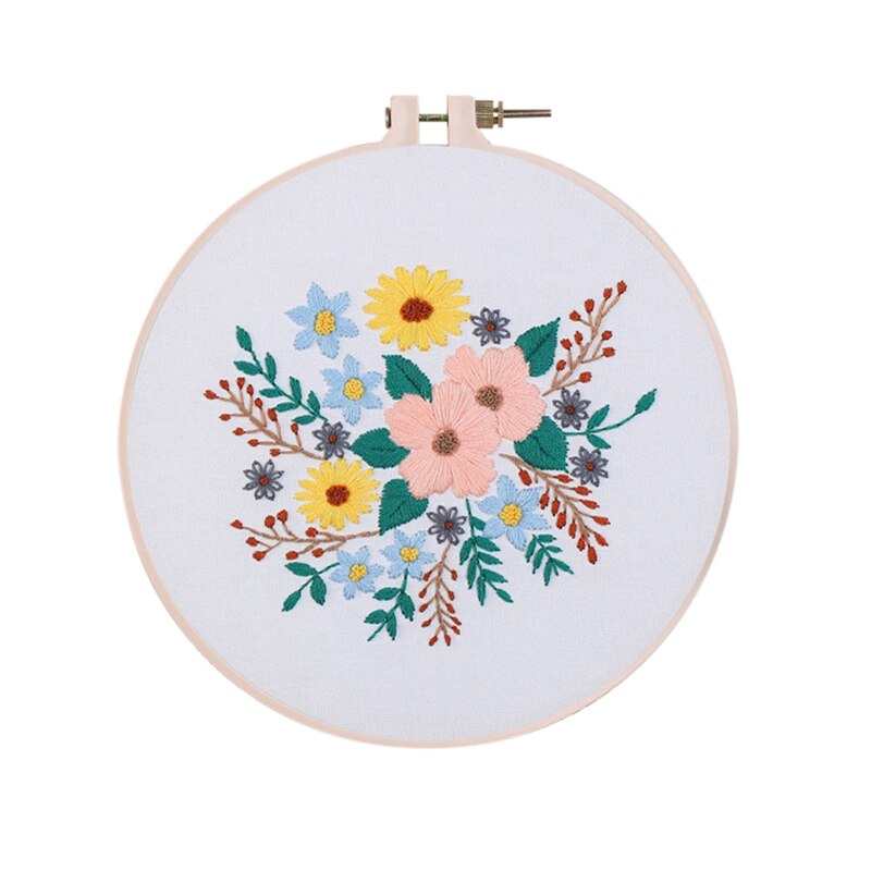 Broderi startpaket för nybörjare blommor diy korsstygns kit med broderiband: E