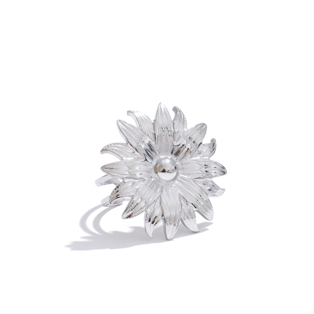 Anillo chapado en PVD de Color dorado ajustable abierto con flor de océano Yhpup para mujer, joyería de acero inoxidable a la , accesorios al por mayor: Negro