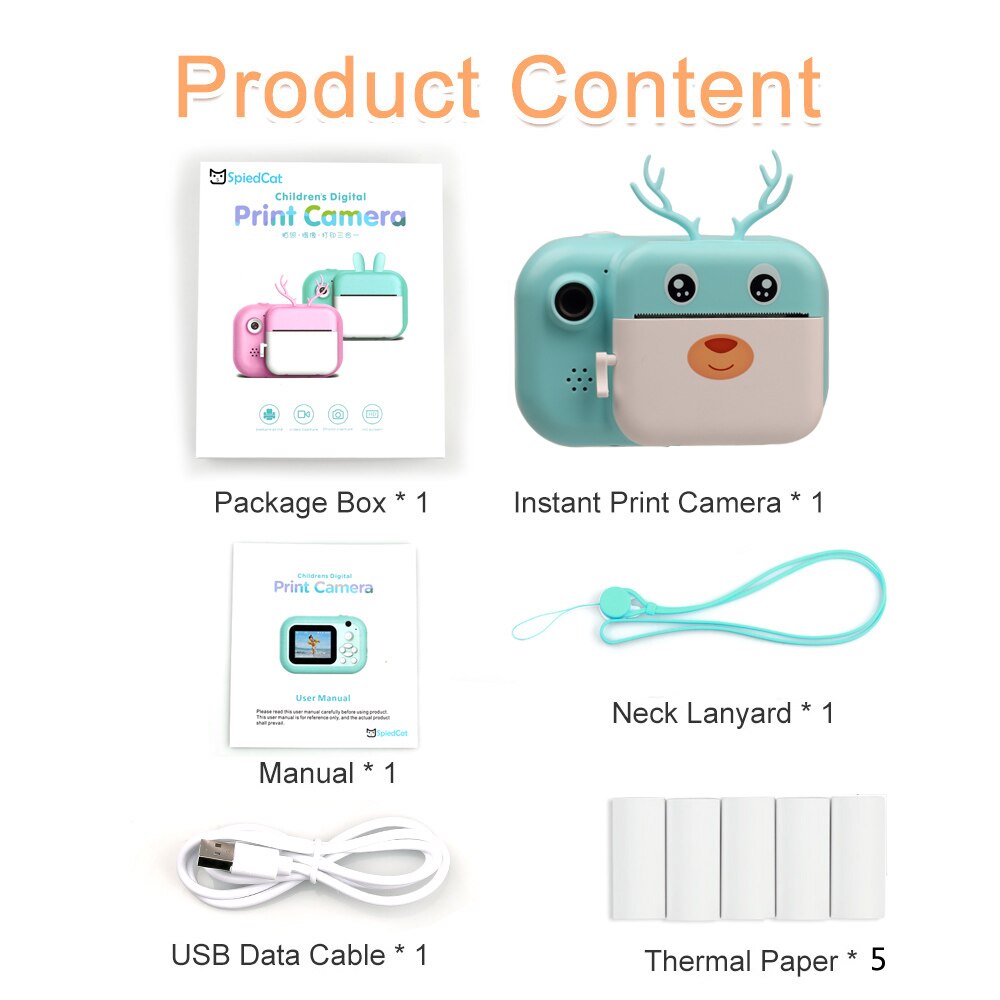 HD 1080P Children Instant Print Birthday christmas Toys Video Cam For Kids Polaroid Camera With Thermal Photo Paper Camera: Blue With 5 Paper / No Memory card